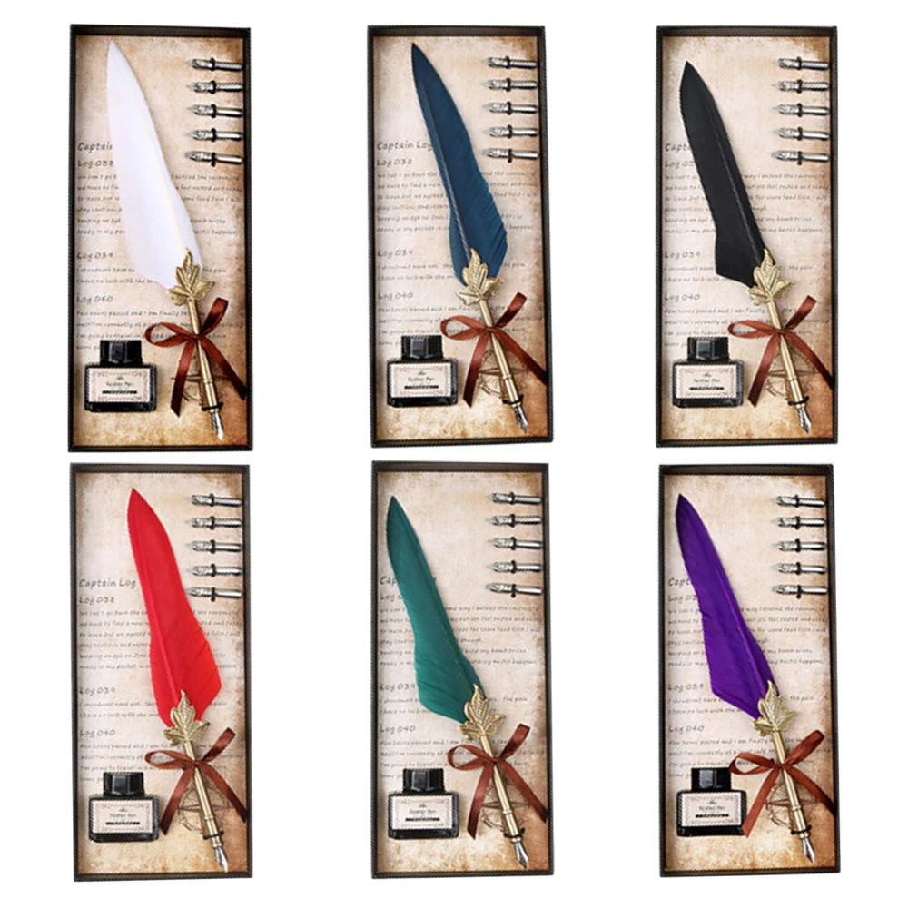 

15ML 24CM Pen Antique Drawing Retro Feather Quill Pen Feather Calligraphy Pen Gift Refill Ink Smooth Office School Supplies