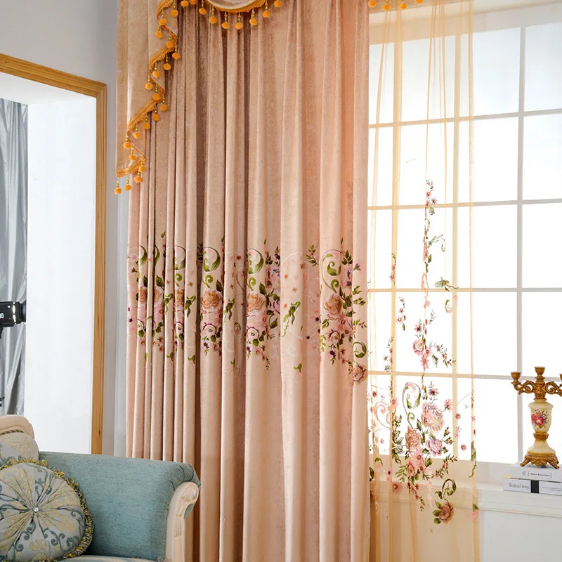 Европейский изящный светильник роскошная вилла вышитая ткань занавеска для