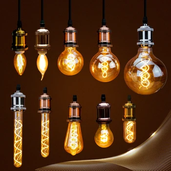 

Retro Spiral Light LED Filament Bulb 220V ST64 G125 G95 G80 T45 C35 A60 Dimmable 4W 2200K Vintage Lamps For Decorative Lighting