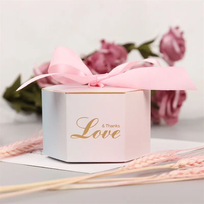 Креативная Шестигранная розовая постепенная коробка для конфет, свадебные сувениры, коробка для конфет, подарочные коробки, день рождения, вечеринка, детский душ, свадебное украшение