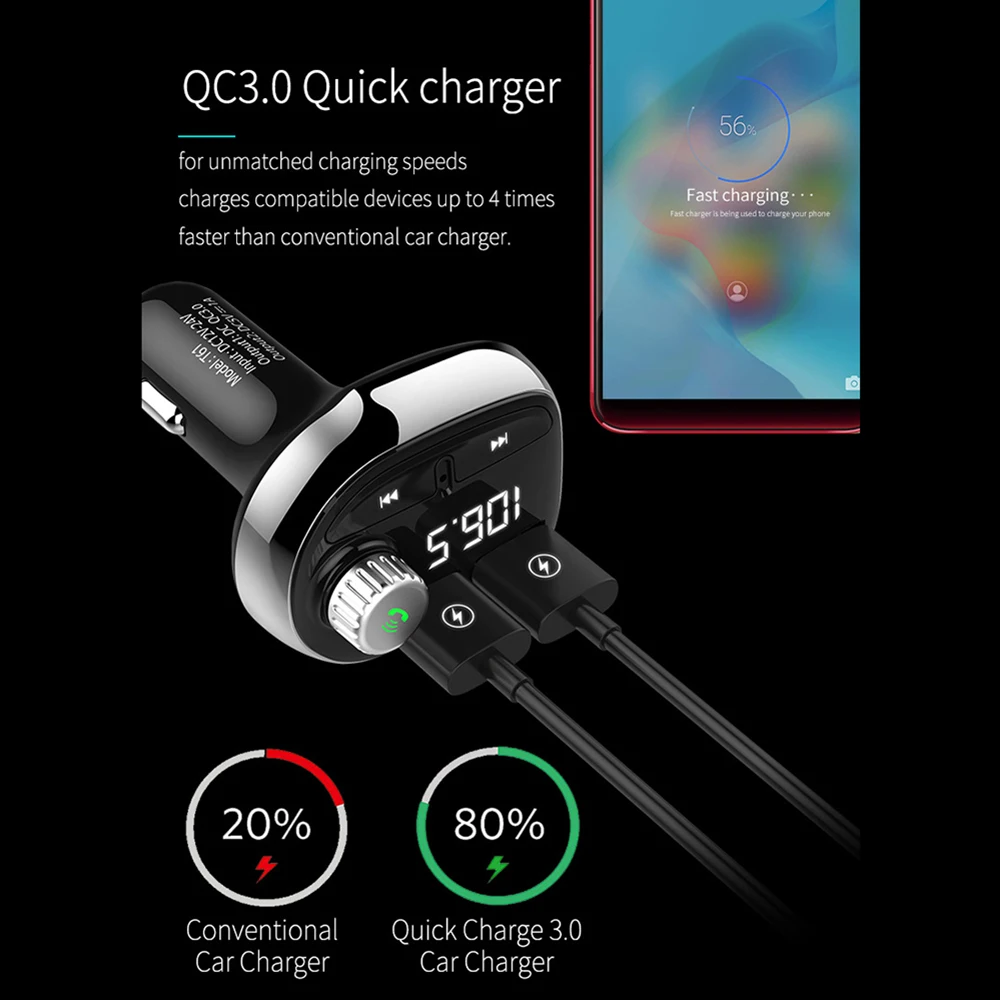 Автомобильный mp3-плеер авто Bluetooth 5,0 2.1A двойное USB быстрое зарядное устройство fm-передатчик беспроводной автомобильный комплект аудио приемник