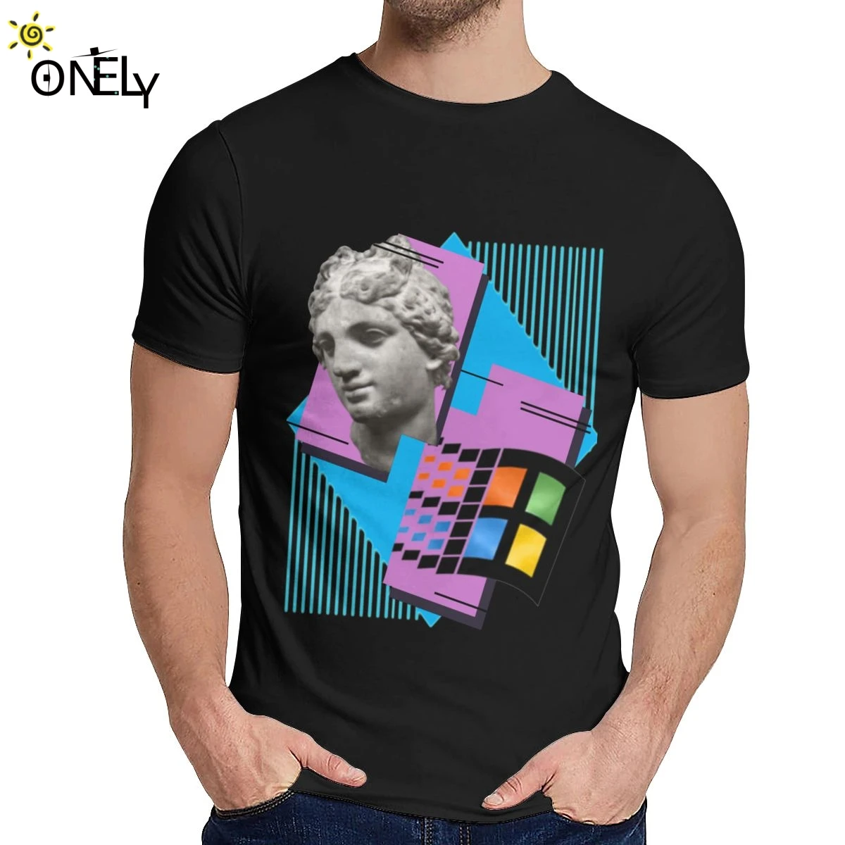 Vaporwave Windows 95 1995 Ретро музыкальная футболка с круглым воротником для отдыха Аниме для мужчин хлопок размера плюс футболка