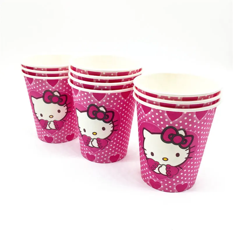 Высокое качество вечерние украшения мультфильм hello kitty тема 20/шт 40 шт Свадьба День рождения партия бумажные стаканчики и тарелки вечерние принадлежности