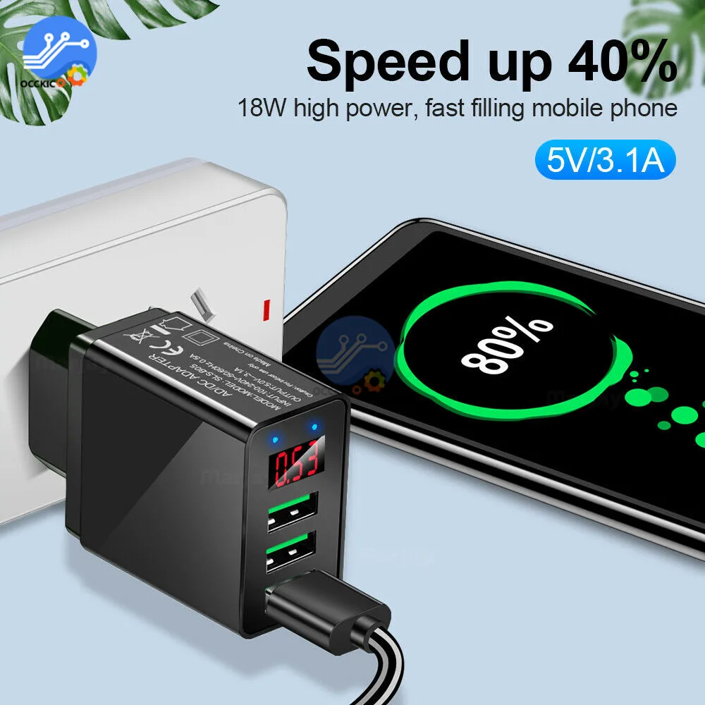 Зарядное устройство QC 3 0 с цифровым дисплеем и USB портами|Зарядные устройства| |
