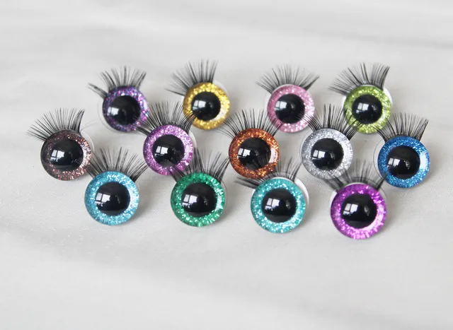 20set/lot  customization new N19-9mm 12mm-14-16--18-20-24mm 30mm 3D  glitter toy eyes WITH EYELASH TRAY + washer for  diy 3