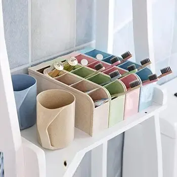 

4PCS Multi-function 4/5 Grids Desktop Pen Holder Office School Storage Case Box Wheat Straw Desk Pencil Organizer Stationery