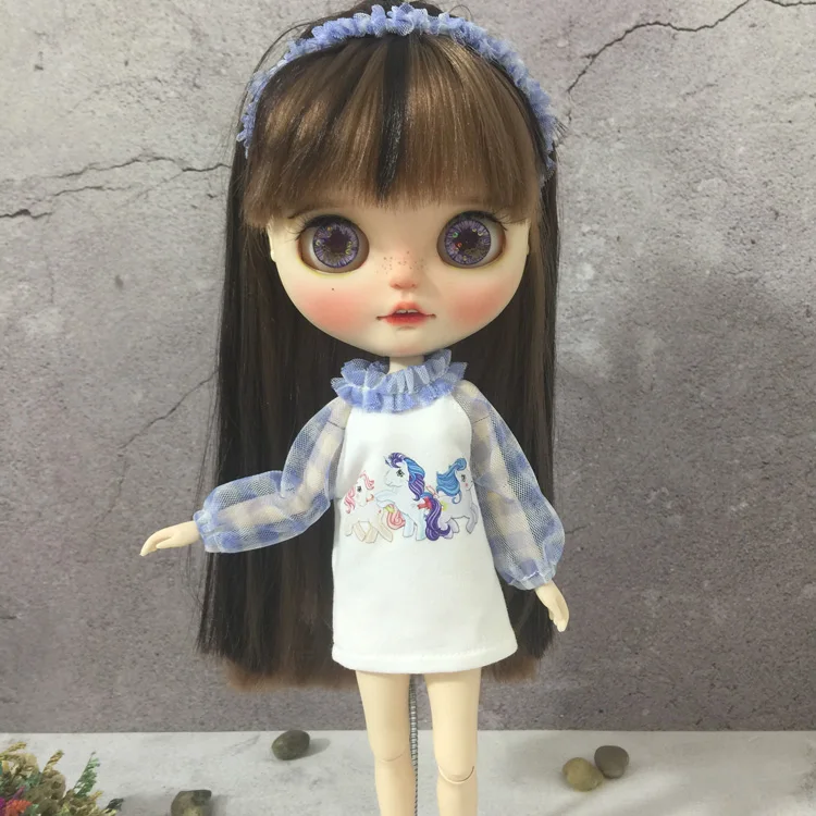 T02-X619 одежда Blyth Doll 1/6 куклы OB24 аксессуары azone одежда ручной работы клетчатая строчка мультфильм длинная футболка 1 шт