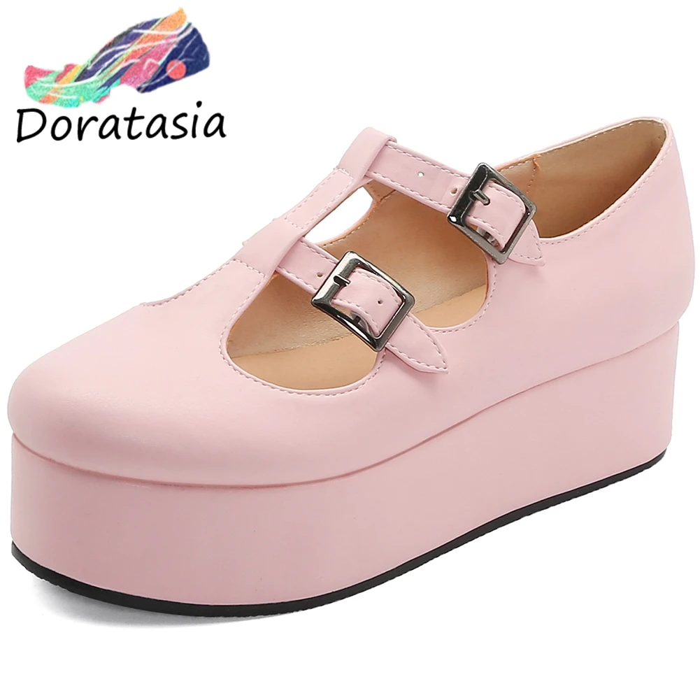 

DORATASIA Big size 33-41 brand new ladies thick platform pumps fashion belt buckle spring pumps women casual party shoes woman