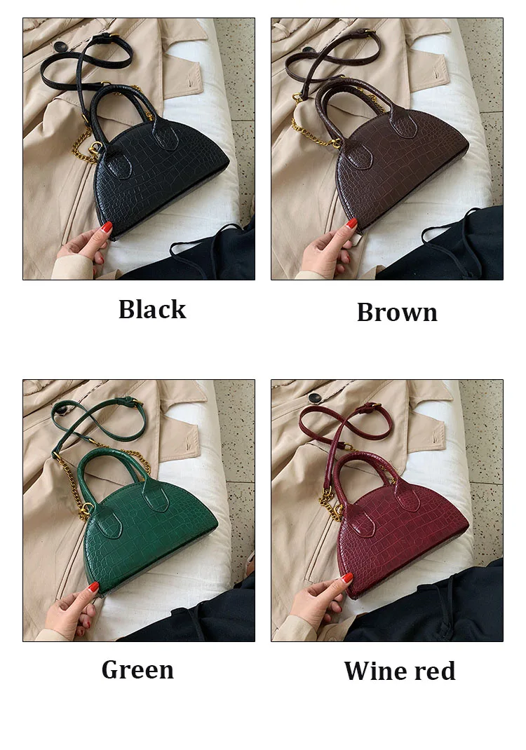 Ladies Mini Half Moon Tote Crocodile Pattern PU Leather Top Handle Bags for Women Brand Designer Crossbody Bag Green Red Handbag (1)
