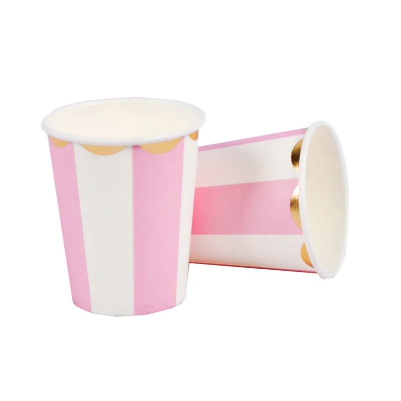 Disposable Cake Plate Rainbow Colorful Food Plate Dessert Plates for Birthday Wedding Party Afternoon Tea Party Decor Supplies - Цвет: Pink cup 8pcs