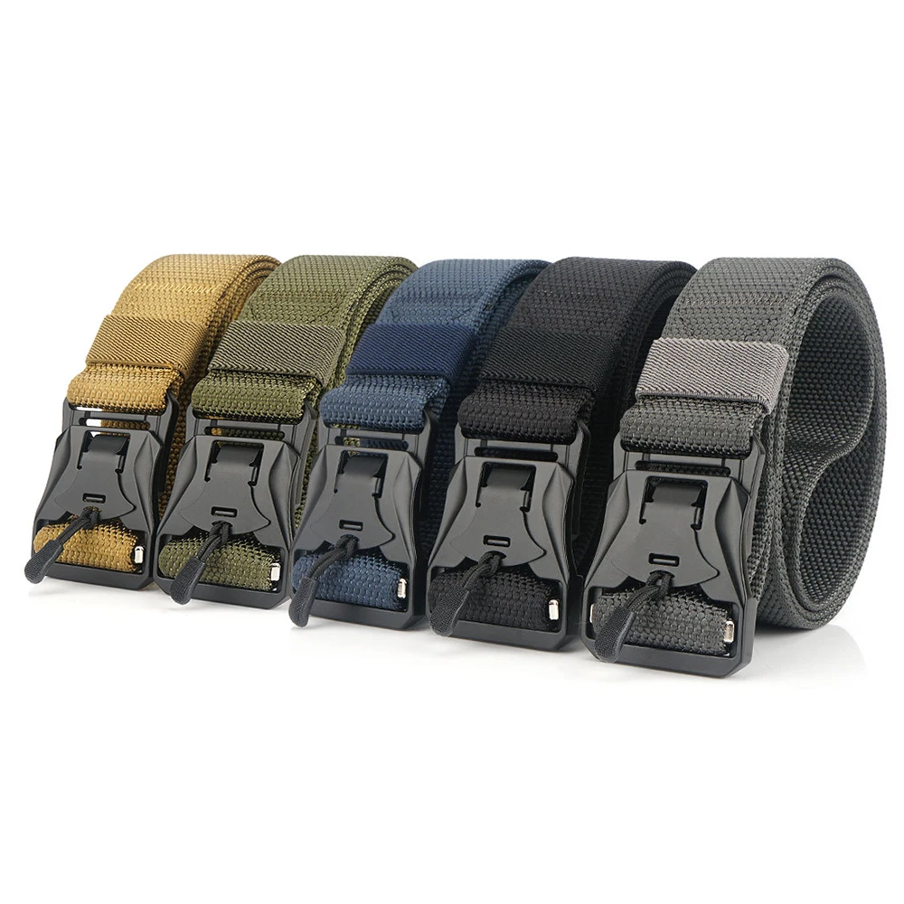 

Survival Tactical Belt 49.2 Inch Adjustable Webbing Belt with Quick Release Magnetic Buckle Emergency Rescue Belts for Hunting