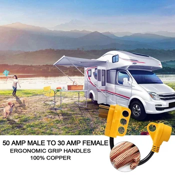 

RV Trailer Plug 125V/3750W 50 AMP (14-50P) To 30 AMP (TT-30R) Adapter Copper Wires Male To Female Outlet RV Adapter for Trailer