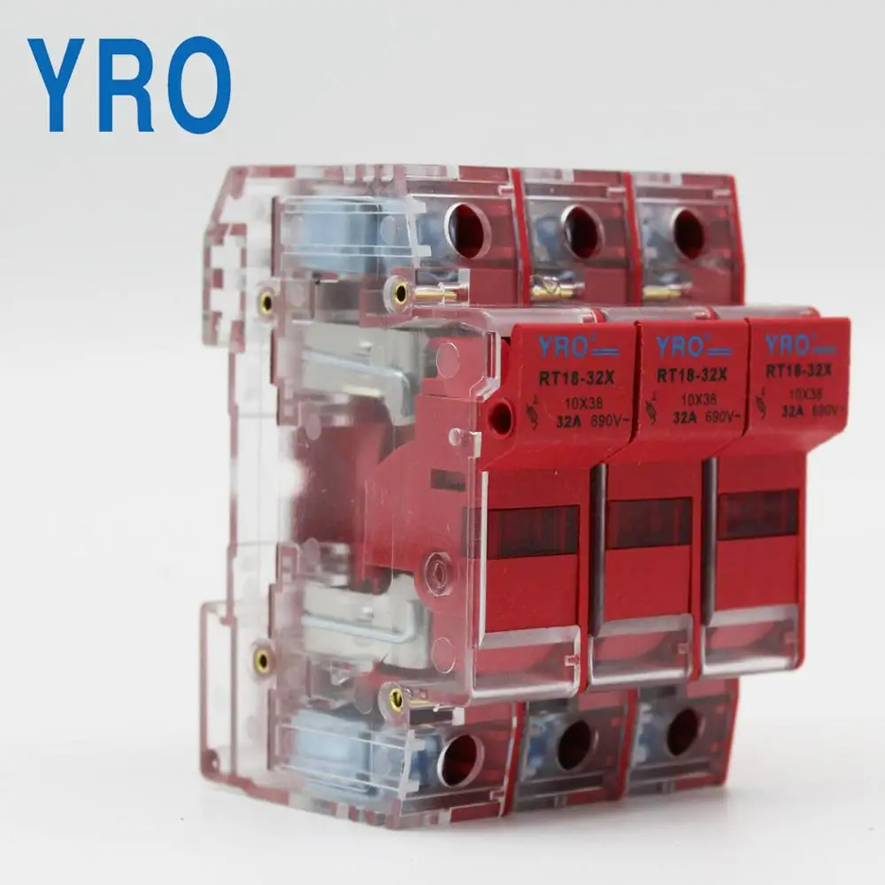 

Customized 1PC RT18-32 Colorful Transparent 3P 10x38mm Fuse Holder 500V 32A