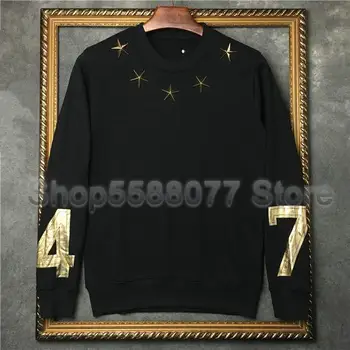 

Designer Luxury Brand Mens Classic Long Sleeve Round Neck Metal Gold Star 7 4 Stamp Printing Hoodies Cotton Hoody Sweatshirt