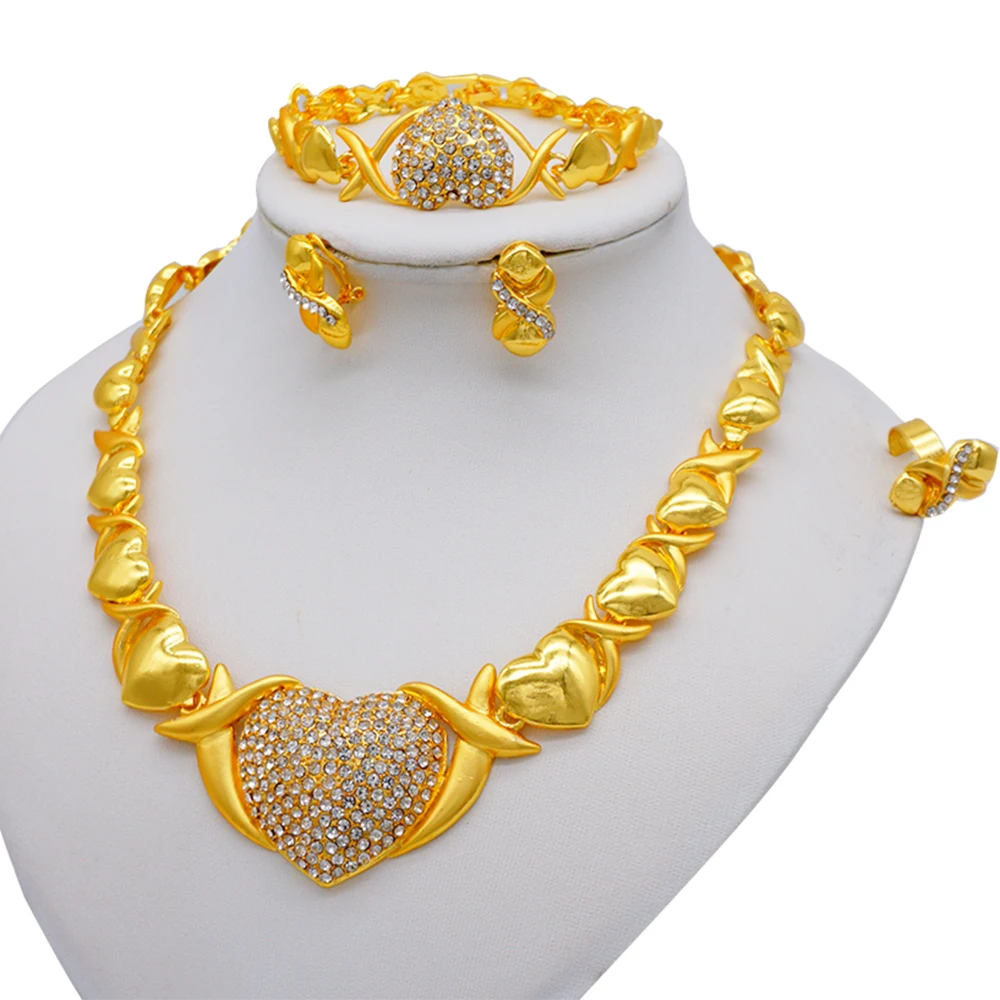 

Ethiopia 24K Gold Color Dubai Love Heart Shape Jewelry Sets Women African Party Wedding Gifts Necklace Bracelet Earrings Set