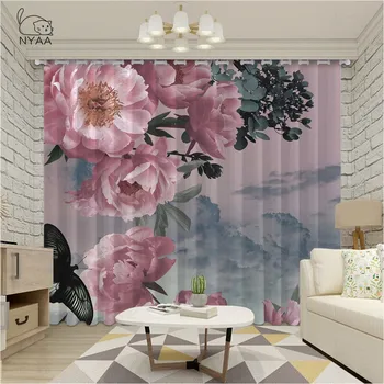

3D Magic Butterflies Living Room Curtains Pink Drape Curtains For Bathroom Dream Sky Baby Bead Curtain Micro-Shading Home Design