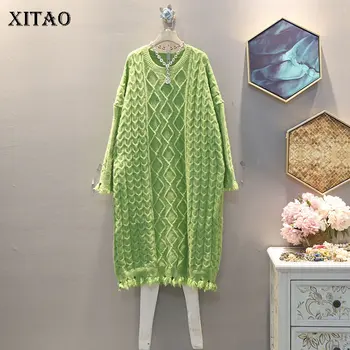 

XITAO Candy Colors Lazy Wind Knitted Dress Patchwork Tassel Women Clothes 2019 Fashion Loose Plus Size Dress Winter New GCC2751