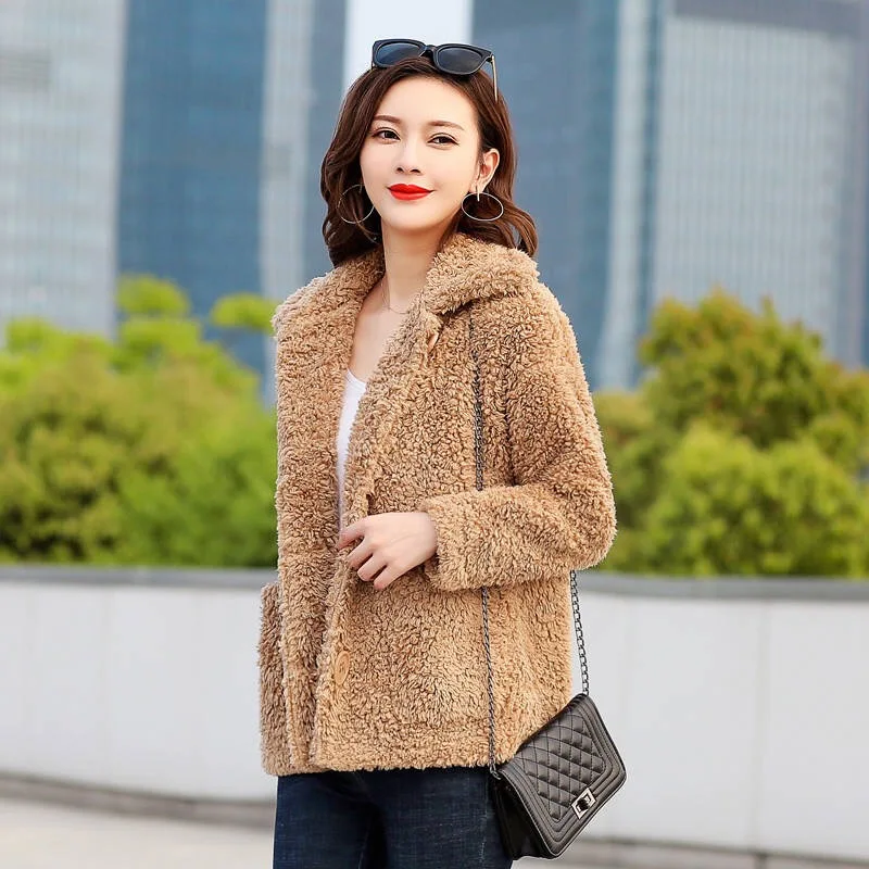 Light Brown Vangull/бархатные куртки из овечьей шерсти; зимнее теплое бархатное плотное Свободное пальто; Новинка года; Осенняя Повседневная однотонная верхняя одежда с длинными рукавами; топы - Цвет: Light Brown