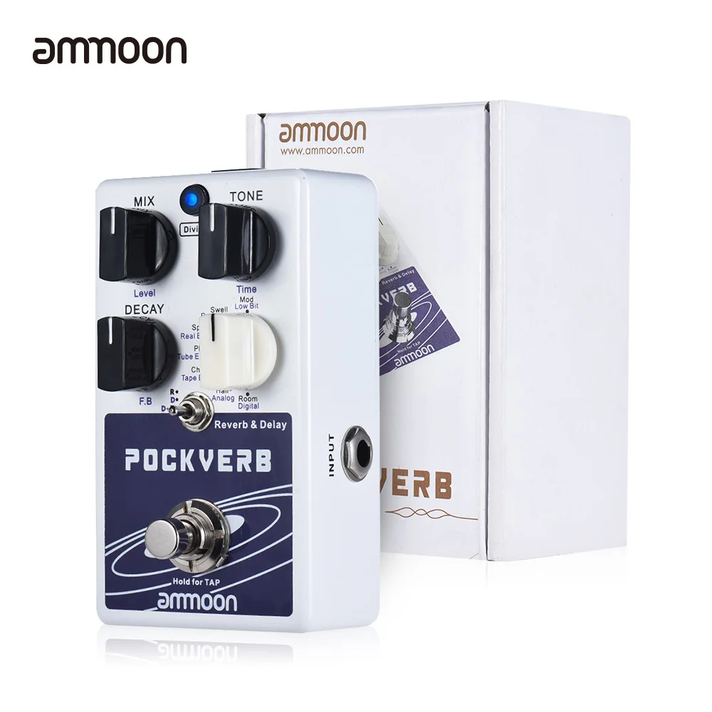 ammoon POCKVERB Reverb & Delay Guitar Effect Pedal 7 Reverb Effects + 7 Delay Effects With Tap Tempo Function True Bypass