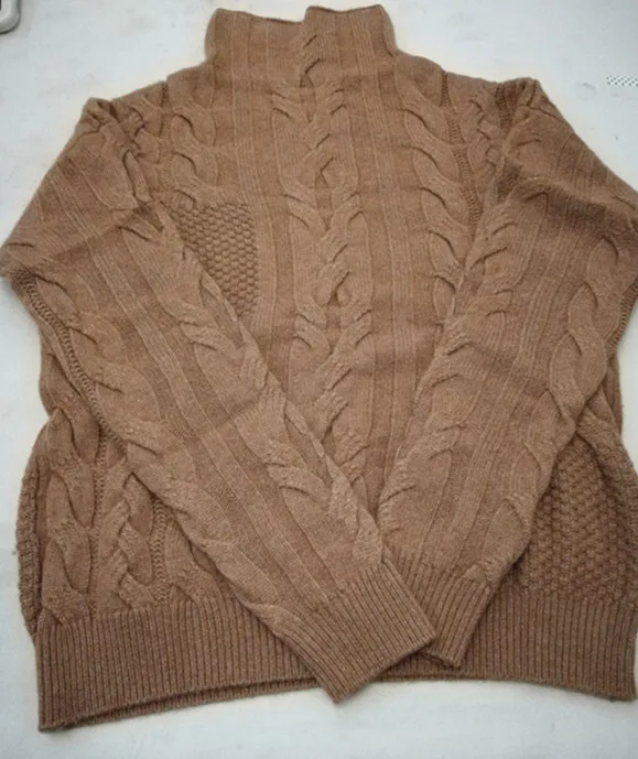 Новое поступление кашемировая смесь витой вязки для женщин осень зима толстый свитер пуловер половина высокий воротник S-2XL - Цвет: red brown camel