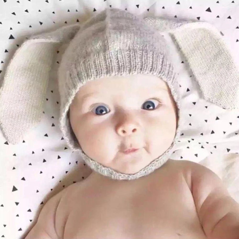 

Hats & Caps Knit Cap children 3-10 Months Spring Autumn Winter Toddler Infant Baby Long Rabbit Ear Protection Knitted Wool Baby