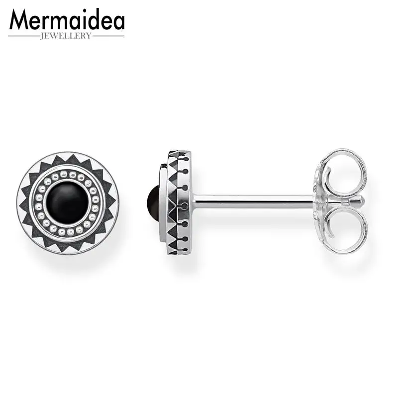 Круглые серьги-гвоздики с черным солнцем модные хорошие украшения из ракушек для
