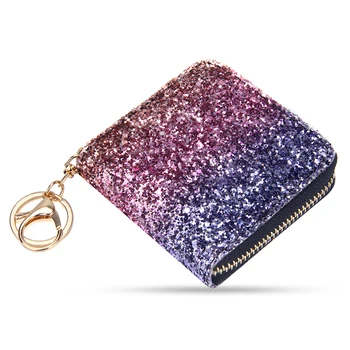 

Women's Short Zipper Clutch Wallet Bling Cash Purse Mini Key Case Casual Large Capacity Coin Purse Fashion Panelled Card Holder