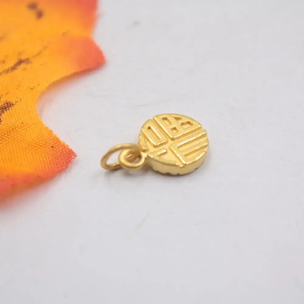 Твердая Подвеска из желтого золота 24K с объемным рисунком, маленькая круглая подвеска Fu, вес 0,5-1 г, размер 16x10 мм, марка: 999