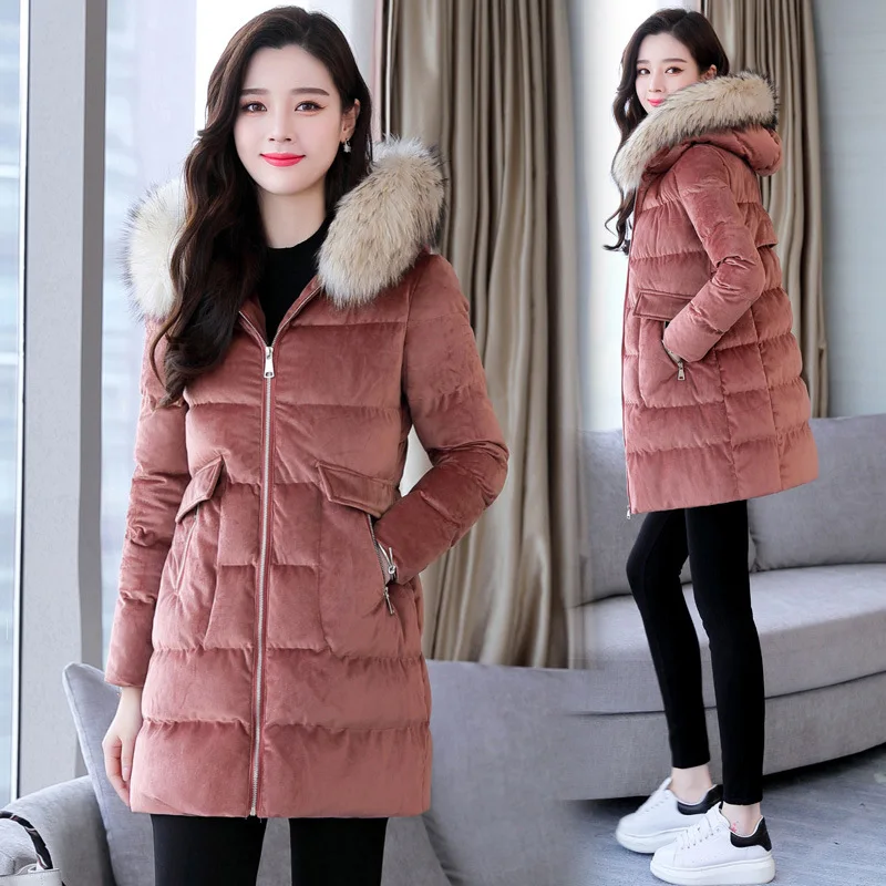 

2019 WOMEN'S Cotton-padded Clothing Korean-style Large Fur Collar Cotton Coat Mid-length Thick Cotton-padded Jacket Women's Slim