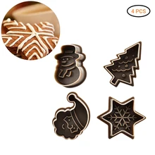 4 pçs cortador de biscoito molde de gravação conjunto natal temático bonito biscoitos cortador pastelaria êmbolo fondant ferramentas decoração