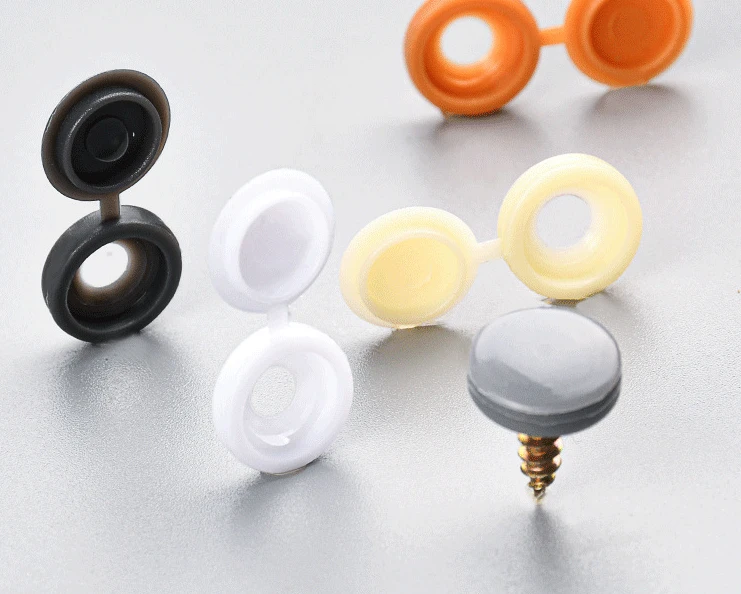 Black 100pcs Plastic Screw Protection Covers Hinged Screw Cover Caps Fold Screw Snap Covers Washer Flip Tops