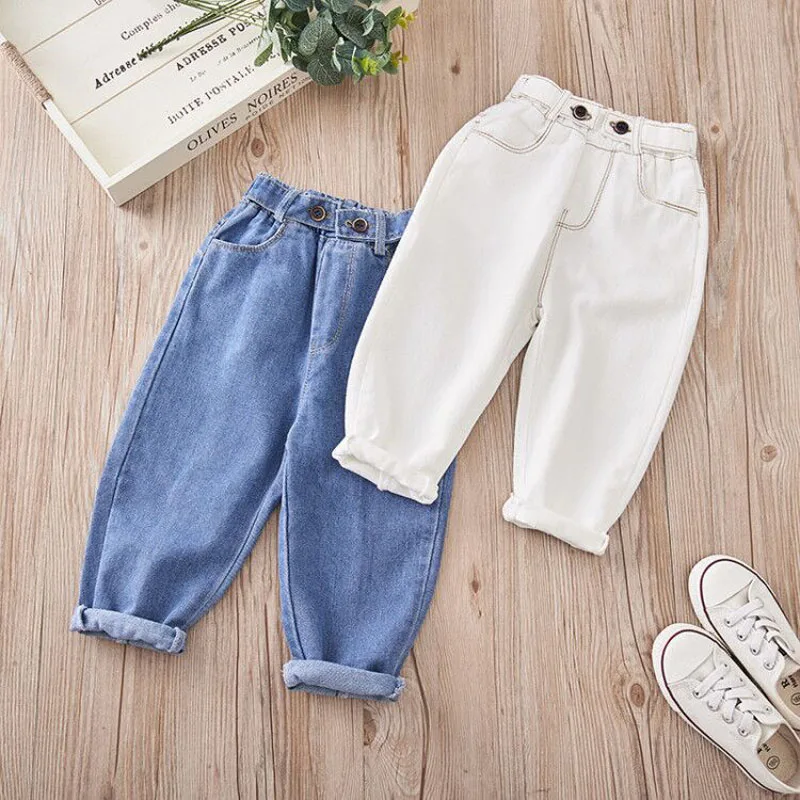 Детские джинсы для девочек; сезон осень-весна; брюки детские джинсы; модные детские джинсовые брюки; джинсы для маленьких мальчиков; одежда для малышей; цвет белый