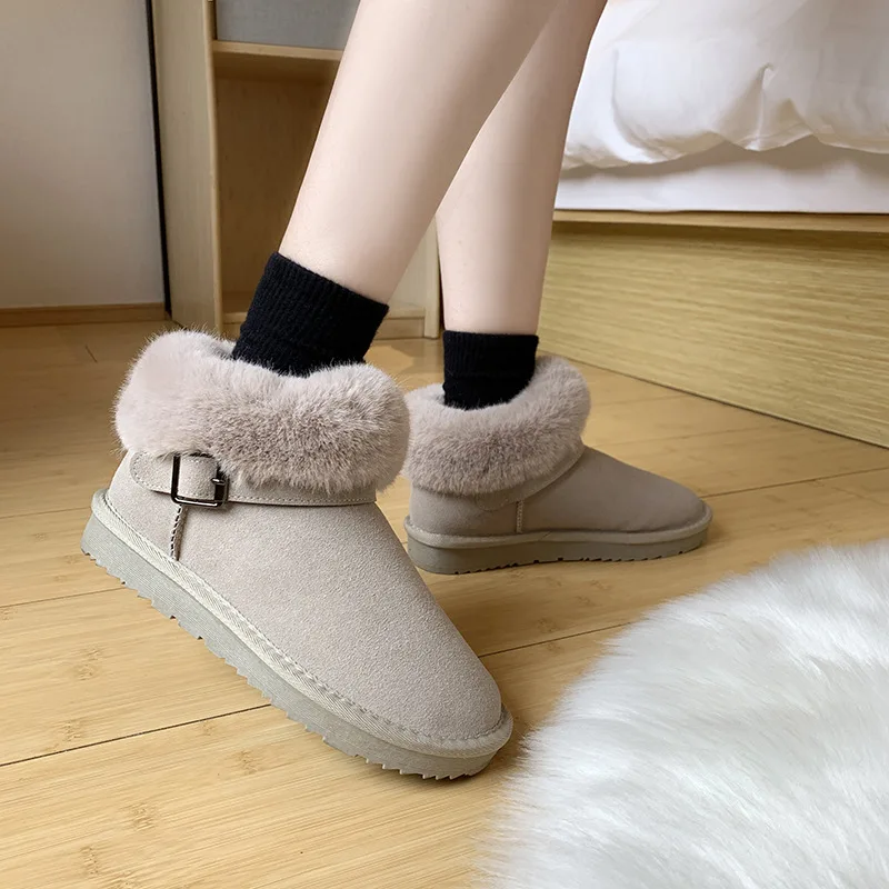 

Woman Flat Boots Shoes Round Toe Winter Footwear Australia Boots-women Luxury Designer Lace Up Booties Ladies Low 2020 Snow