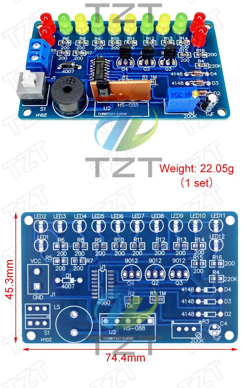 TZT 1/3 Stück CD4060 SMD Musik-Laternen-Schaltkreis-Bausatz Traumlicht Elektronisches DIY-Fähigkeitstrainings-Set In-line SMD-Schweißen – Detail 2