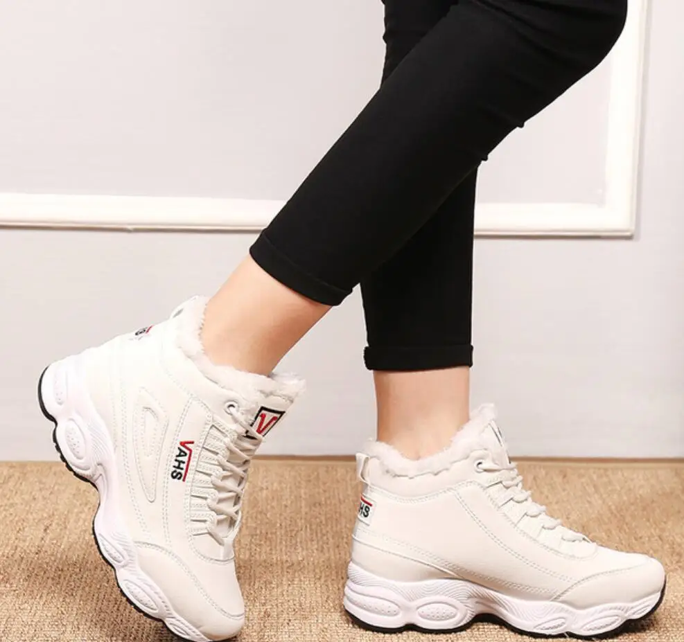 Winter Warm Fur High Top Sneakers Woman Fashion Women Shoes Lace-Up Casual Shoes Platform Winter Sneakers botas footwear