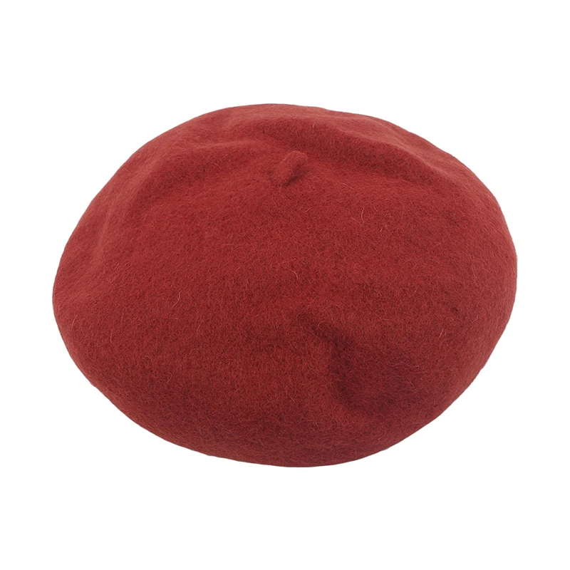Brick red Женские весенние береты, милая шапка, Женские винтажные шерстяные модные береты, одноцветные береты для женщин - Цвет: Brick red