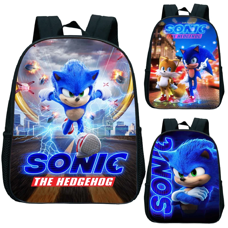 Mochila de Sonic de 12 pulgadas para niños, morral escolar para guardería, de uso diario morral, regalo para niños y niñas