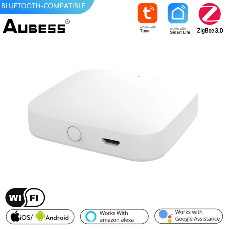Сетевой хаб AUBESS Tuya ZigBee многорежимный смарт-шлюз совместимый с Bluetooth работает