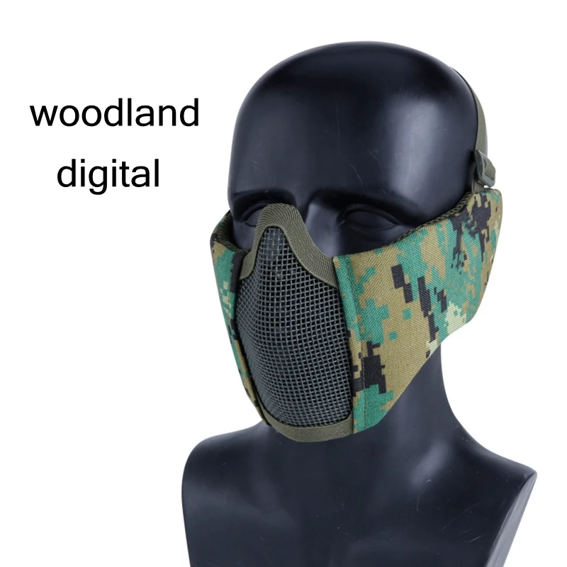 woodland digital Высококачественная нейлоновая тактическая Защитная Маска 1000D на половину лица для ушей, прочная Военная маска для стрельбы, дышащие охотничьи страйкбольные маски - Цвет: woodland digital
