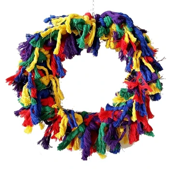 

Bird Toys Parrot Shredding Toys Birds Cotton Preening Grooming Ropes Colorful Hanging Swing Snuggle Ring Toy Bird Accessories