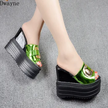 

Summer new women's slippers muffin bottom increased slippers waterproof platform 13CM super high heel slippers