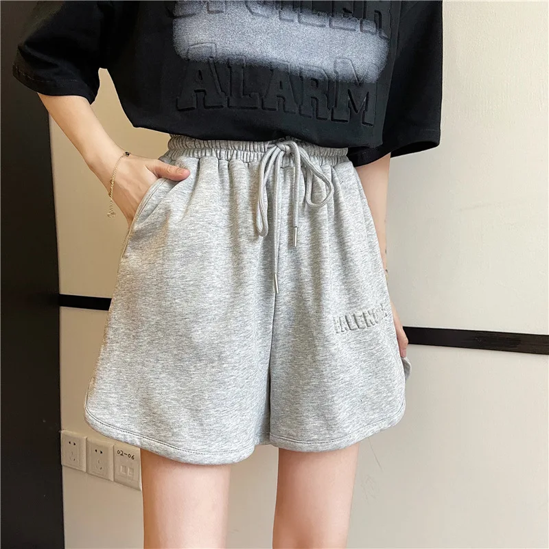 under armour shorts Sports shorts women's summer new products Korean casual embossed letters elastic waist band wide loose leg women's sports pants gymshark shorts