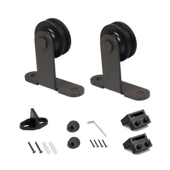 

2*Roller 2*Stopper Steel Sliding Barn Door Hardware Rollers 2Pcs Black Hanger Top Mounted replacements