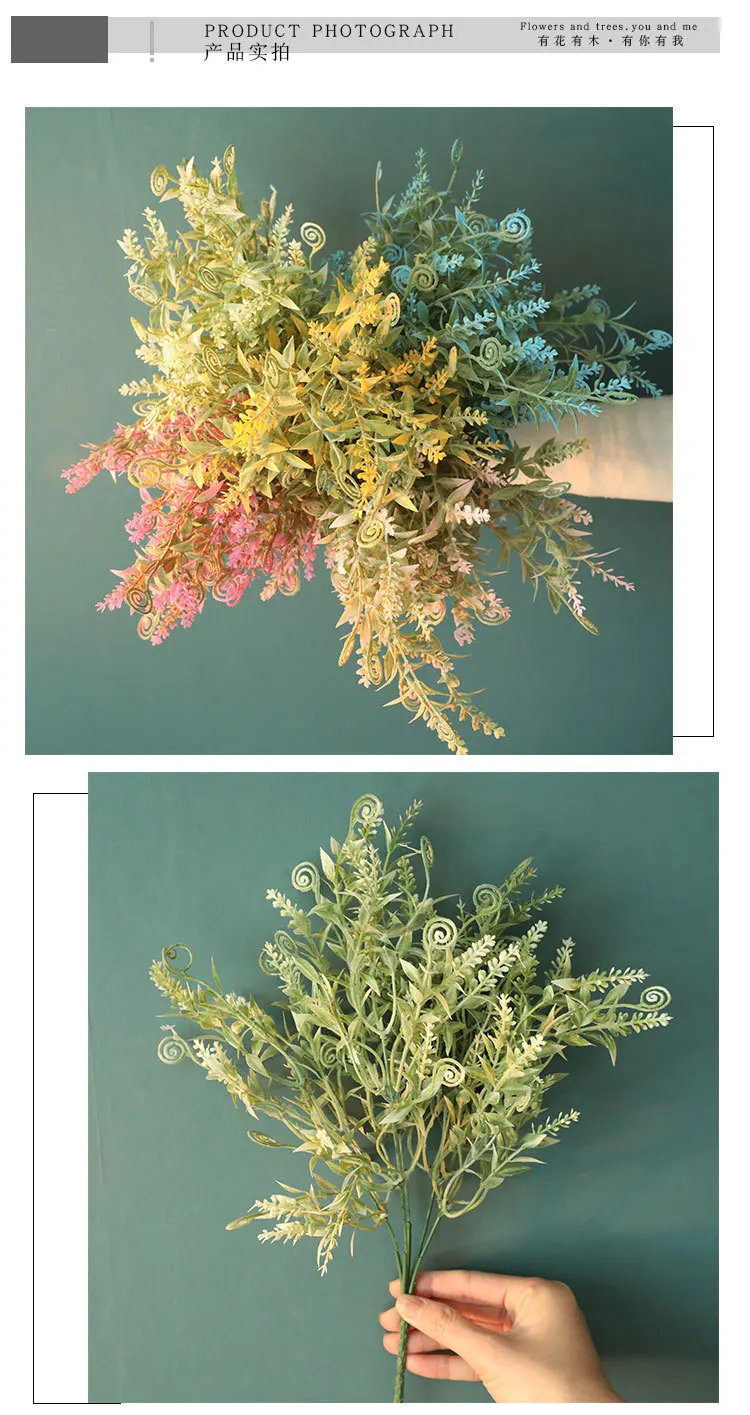 Künstliche blumen kunststoff blätter weiß fuzzy pulver hippocampus gras gefälschte pflanzen hochzeit hause dekoration anordnung zubehör – Detail 9