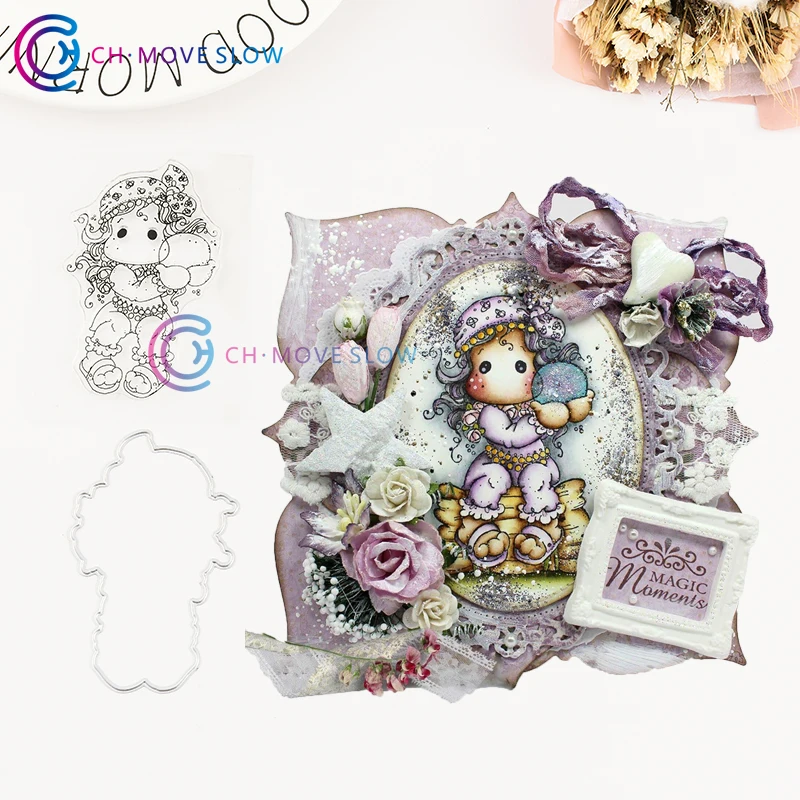 CH маленькая девочка металлические штампы и трафарет для карточек бумажные