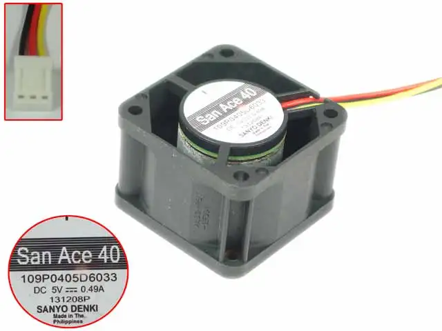 

3-проводной охлаждающий вентилятор для сервера Sanyo Denki 109P0405D6033 DC 5V 0.49A 40x40x28 мм
