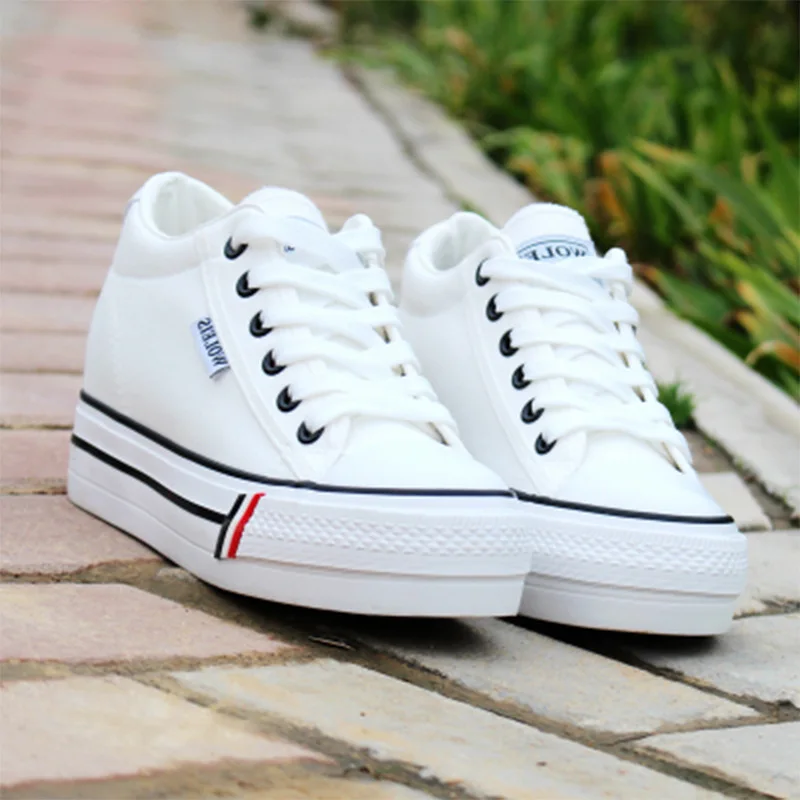 2020 Spring New Fashion Girl Canvas Sneakers Shoes Women Flats Platform Casual Shoes Lady High Heels Wedge Platform Shoes