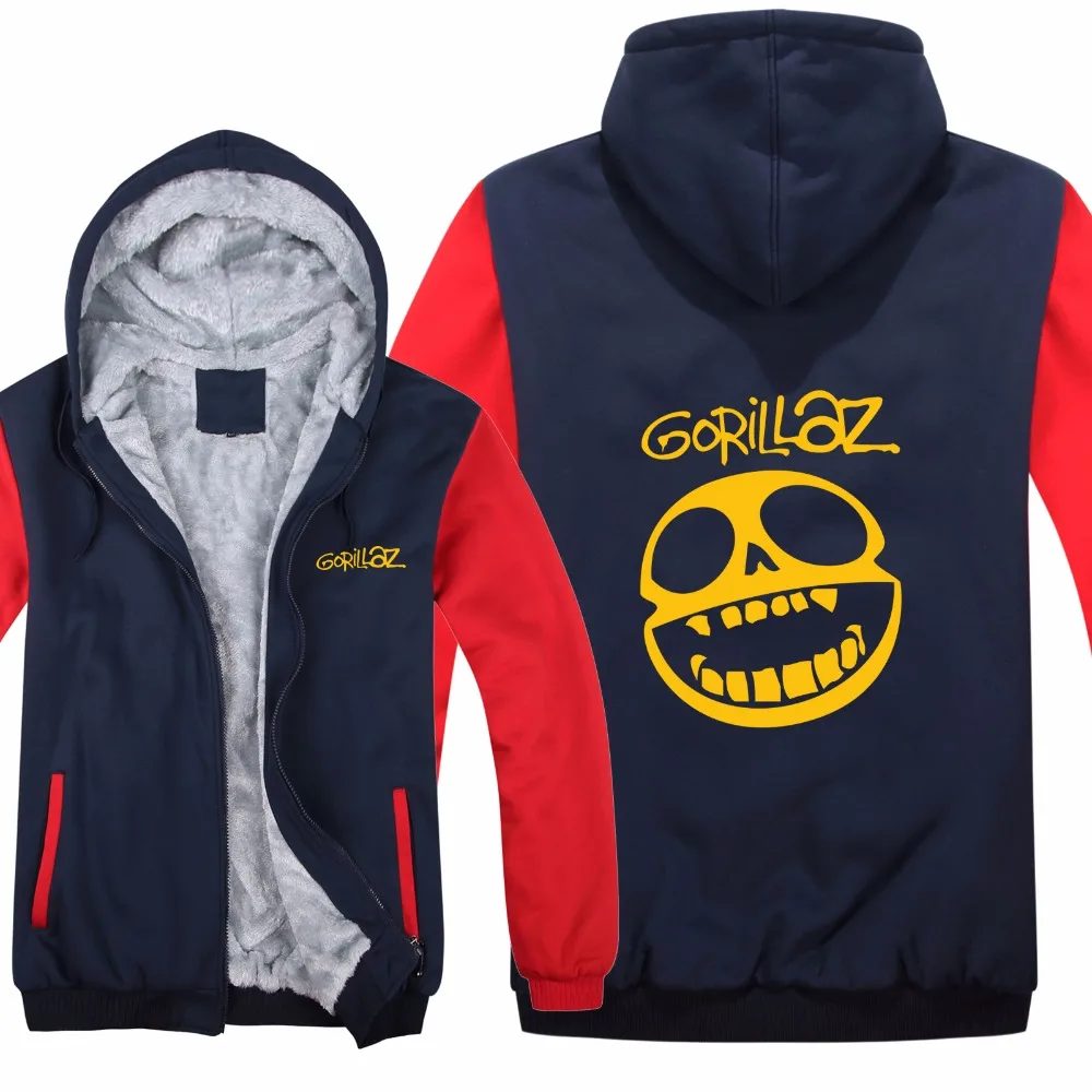 Gorillaz/толстовки; куртка с героями мультфильмов; шерстяная подкладка; толстовка на молнии; зимняя флисовая толстовка Gorillaz; зимняя мужская плотная Толстовка