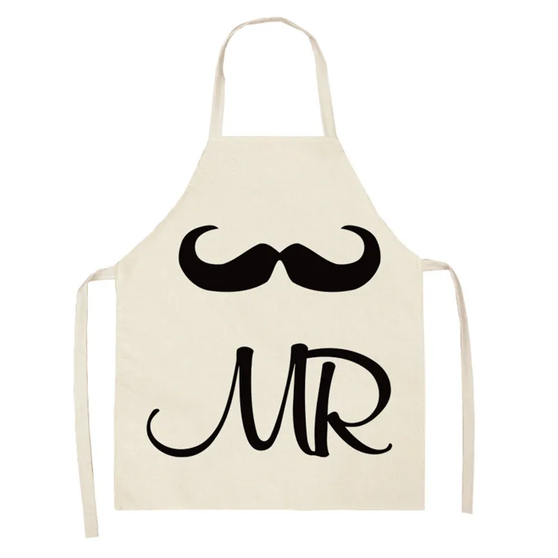 Mr Mrs Cotton Linen Aprons Love Heart Printed Kitchen Aprons Cooking Baking Waist Bib Women Home Pinafore Cleaning Tools