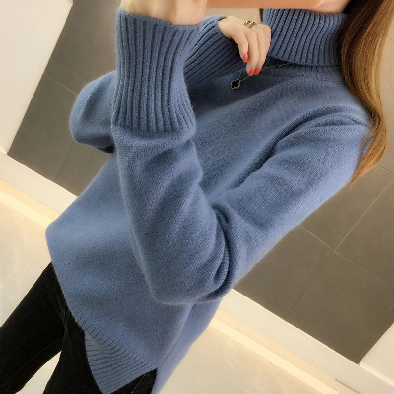 

and winter 2019 new Korean version loose Pullover over over-heated thick solid color long sleeve knitted bottom sweater